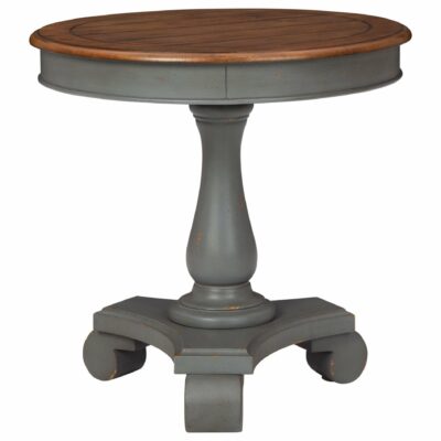 Signature Design by Ashley | Living Room Antique Gray/Brown Round Single Pedestal Accent Table