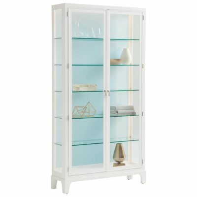 Lexington | Storage & Display Lakeshore Full Length Glass Curio Cabinet (Sky Blue) with Adjustable Shelves and and LED Lights