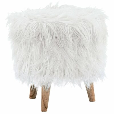 Signature Design by Ashley | Living Room White Faux Fur Storage Ottoman with Tapered Wood Legs