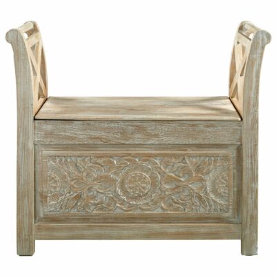 Signature Design by Ashley | Living Room Storage Accent Bench with Carved Floral Details