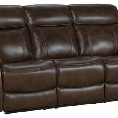 Barcalounger | Living Room Sandover Leather Power Reclining Sofa With Adjustable Headrest and Power Lumbar-Tritone Chocolate