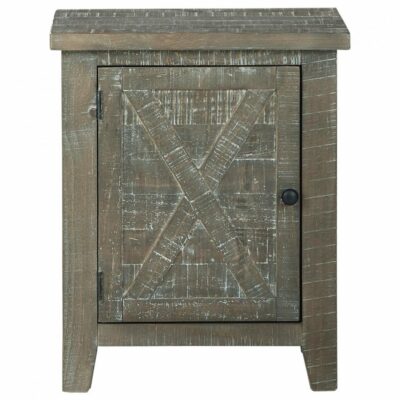 Signature Design by Ashley | Living Room Rustic Distressed Gray Accent Cabinet with Crossbuck Design Door