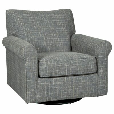 Signature Design by Ashley | Living Room Swivel Glider Accent Chair with Rolled Arms & Gray Fabric