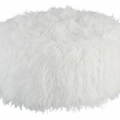 Signature Design by Ashley | Living Room White Faux Fur Round Oversized Accent Ottoman