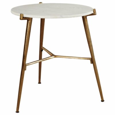 Signature Design by Ashley | Living Room Contemporary Accent Table with White Marble Top and Gold Finish Base