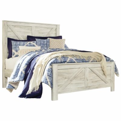 Signature Design by Ashley | Bedroom White Finish Farmhouse Style Queen Panel Bed with Cross-Buck Design