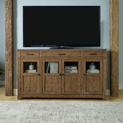 Liberty Furniture | Dining Room Rustic 4-Drawer Accent Hall Buffet with Mesh Doors