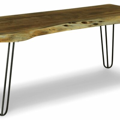 Signature Design by Ashley | Living Room Live Edge Solid Wood Accent Bench with Hairpin Legs