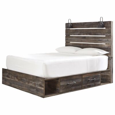 Signature Design by Ashley | Bedroom Rustic Queen Storage Bed with 4 Drawers & Industrial Lights