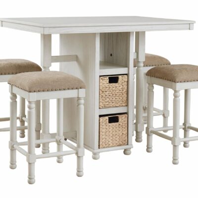 Signature Design by Ashley | Dining Room Counter Height Dining Table and Bar Stools (Set of 5) with Storage Baskets