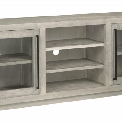 Signature Design by Ashley | Living Room Gray Wash Finish Accent Cabinet with Glass Doors