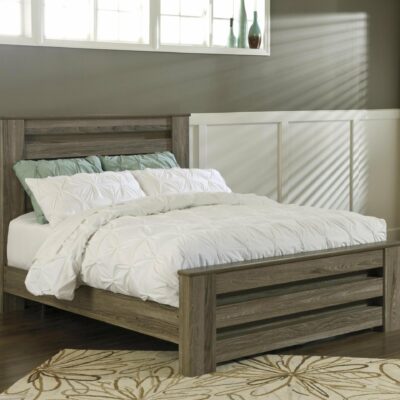 Signature Design by Ashley | Bedroom Queen Panel Bed in Warm Gray Rustic Finish