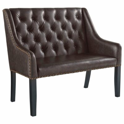 Signature Design by Ashley | Living Room Brown Faux Leather Settee/Accent Bench with Nailhead Trim