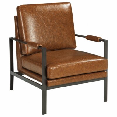 Signature Design by Ashley | Living Room Dark Bronze Finish Metal Arm Accent Chair with Light Brown Faux Leather