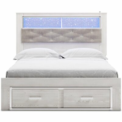 Signature Design by Ashley | Bedroom Queen Storage Bed with Upholstered Bookcase Headboard