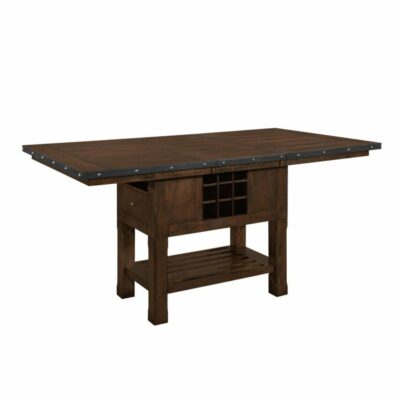 Homelegance | Dining Room Industrial Counter Height Table with Separate Extension Leaf and Wine Bottle Rack