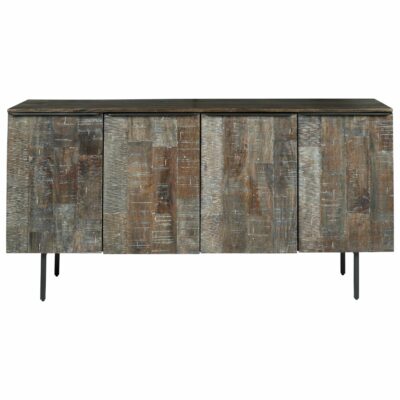 Signature Design by Ashley | Living Room Modern Rustic Solid Wood Accent Cabinet with Metal Legs