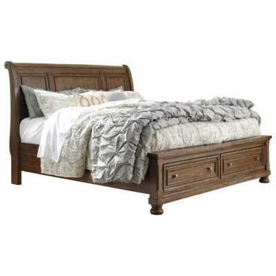 Signature Design by Ashley | Bedroom Queen Sleigh Storage Bed in Burnished Brown Finish