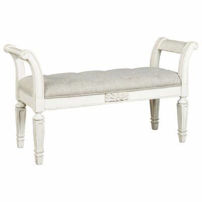 Signature Design by Ashley | Living Room Traditional Antique White Accent Bench with Upholstered Seat