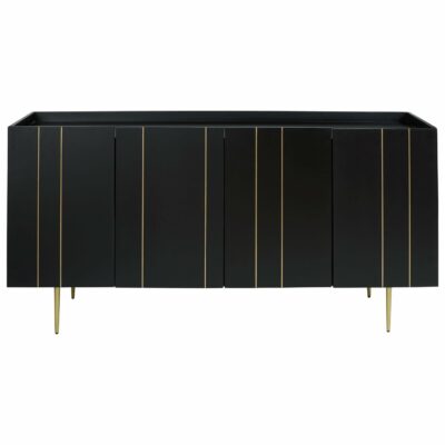 Signature Design by Ashley | Living Room Black Finish Solid Wood Accent Cabinet with Goldtone Accents