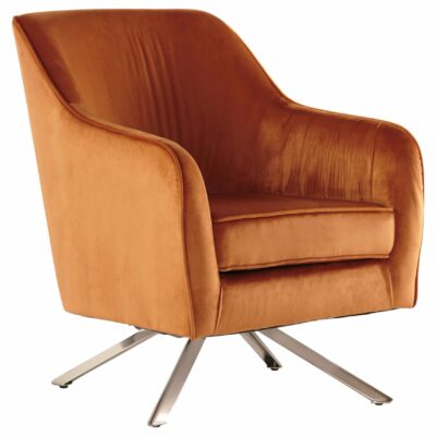 Signature Design by Ashley | Living Room Mid-Century Modern Rust Velvet Swivel Accent Chair