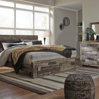 Benchcraft | Bedroom King Panel Storage Bed, Dresser, Mirror and Nightstand