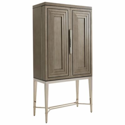 Lexington | Dining Room Cheval Bar Cabinet with Glass Storage LED Lighting and Contrasting Aquamarine Finish