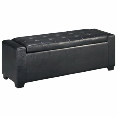 Signature Design by Ashley | Living Room Upholstered Storage Bench in Black Faux Leather with Tufted Top