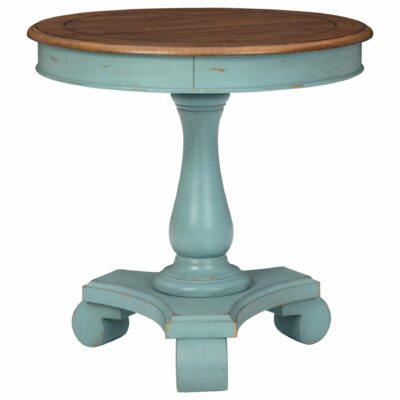 Signature Design by Ashley | Living Room Antique Teal/Brown Round Single Pedestal Accent Table