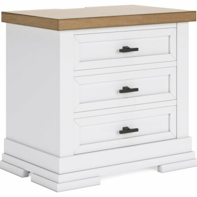 Benchcraft | Bedroom Farmhouse Two-Tone 3-Drawer Nightstand with Outlets and USB Charging