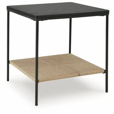 Signature Design by Ashley | Living Room Accent Table with Black Marble Top and Jute Shelf