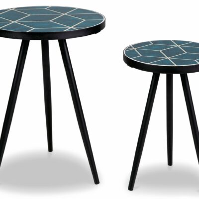 Signature Design by Ashley | Living Room Teal Geometric Top Accent Table (Set of 2)