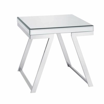 Steve Silver | Living Room Glam Mirrored Top Square End Table with Chrome Base