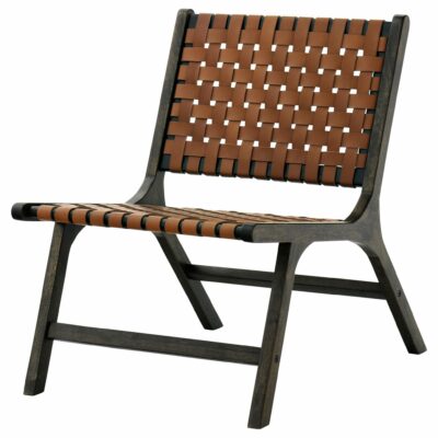 Signature Design by Ashley | Living Room Mid-Century Modern Armless Accent Chair with Leather Woven Strips