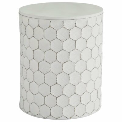 Signature Design by Ashley | Living Room White Metal Indoor/Outdoor Accent Stool with Honeycomb Design