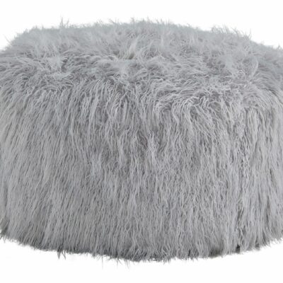 Signature Design by Ashley | Living Room Light Gray Faux Fur Round Oversized Accent Ottoman