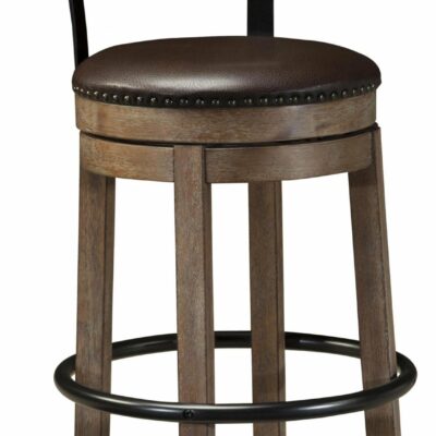 Signature Design by Ashley | Dining Room Tall Upholstered Swivel Barstool with Wood & Metal Backrest