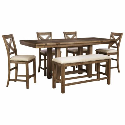 Signature Design by Ashley | Dining Room Counter Height Dining Table and 2 Barstools and Bench