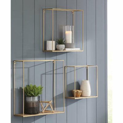 Signature Design by Ashley | Accents & Decor 3-Piece Efharis Natural/Gold Wall Shelf Set