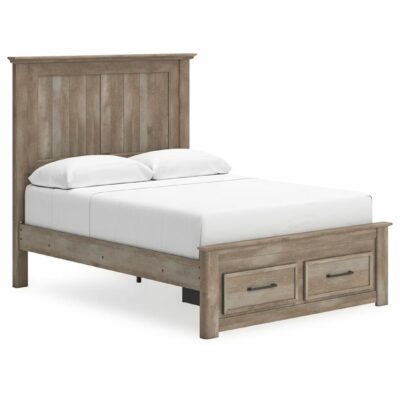 Signature Design by Ashley | Bedroom Rustic Farmhouse Queen Panel Bed with Footboard Storage