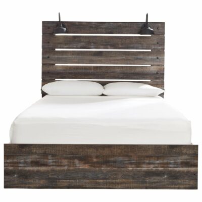 Signature Design by Ashley | Bedroom Rustic Queen Panel Bed with Industrial Lights