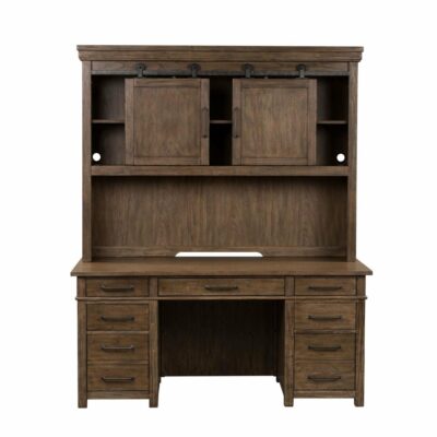 Liberty Furniture | Home Office Rustic Industrial Double Pedestal Desk with Hutch