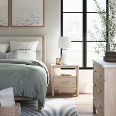 Signature Design by Ashley | Bedroom Queen Upholstered Panel Bed, Dresser And Nightstand