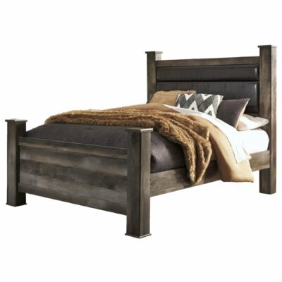 Signature Design by Ashley | Bedroom Queen Rustic Poster Bed with Upholstered Headboard