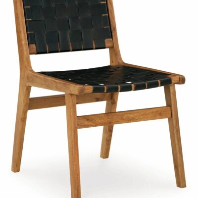 Signature Design by Ashley | Dining Room Dining Chair with Solid Wood Frame and Woven Black Leather Straps