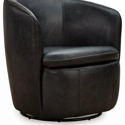 Signature Design by Ashley | Living Room Top-Grain Leather Swivel Chair in Midnight