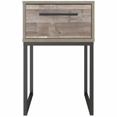 Signature Design by Ashley | Bedroom Rustic 1-Drawer Nightstand with Butcher Block Pattern and Metal Sled Legs