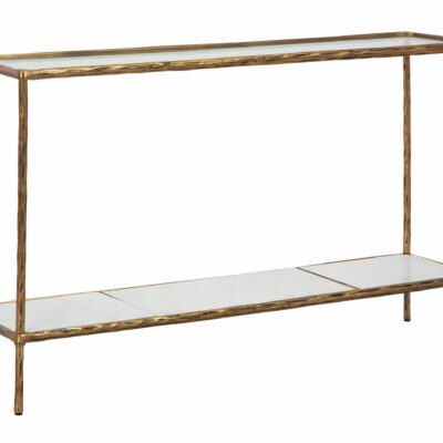 Signature Design by Ashley | Accents & Decor Console Sofa Table in Antiqued Brass Finish with Marble Shelf