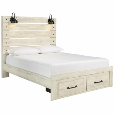 Signature Design by Ashley | Bedroom Rustic Queen Panel Bed w/ Lights & Footboard Drawers