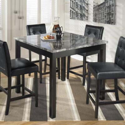 Signature Design by Ashley | Dining Room 5-Piece Square Counter Table Set with Faux Marble Top